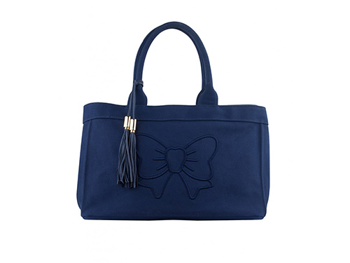 蓝色蝴蝶结帆布手提包